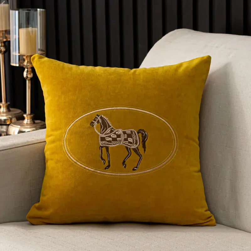 Hand-Embroidered Cushion Cover with Horse Pattern - Bellarte Enchanté Hand-Embroidered Cushion Cover with Horse Pattern